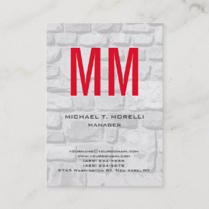Unique plain simple wall stones red monogram business card