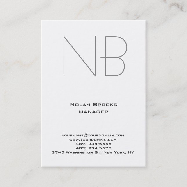 Unique plain simple white grey monogram business card (Front)
