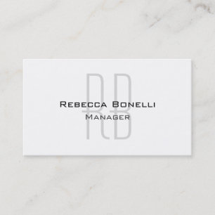 Unique Plain White Grey Monogram Manager Business Card