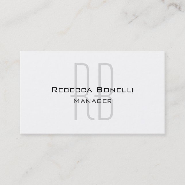 Unique Plain White Grey Monogram Manager Business Card (Front)