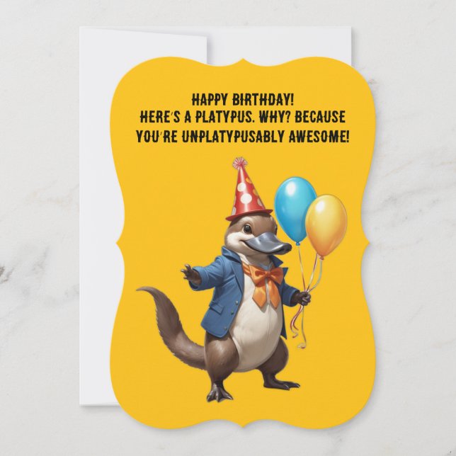 Unique Platypus funny and Whimsical birthday Card (Front)