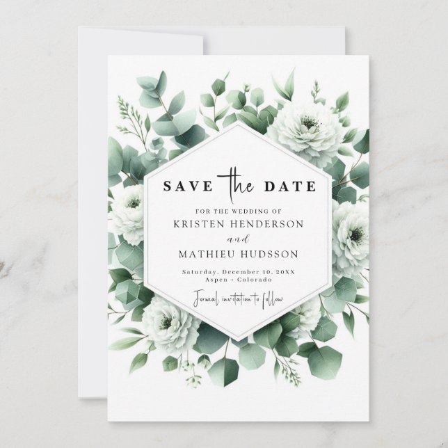 Unique Playful Eucalyptus Digital Wedding Save The Date (Front)