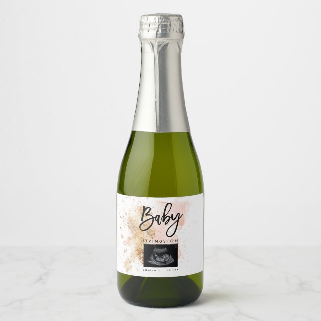 Unique Pregnancy Announcement Sonogram Ultrasound  Sparkling Wine Label (Front)