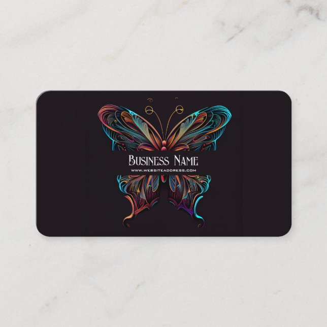 Unique Pretty Colourful Butterfly Black Business Card (Front)