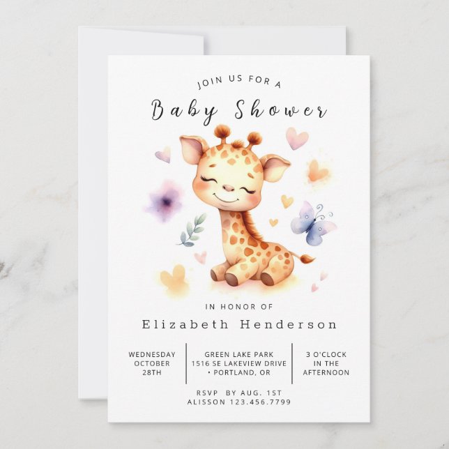 Unique Printable Giraffe Baby Shower Invitation (Front)