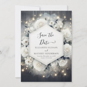 Unique Printable White Roses Wedding Save The Date