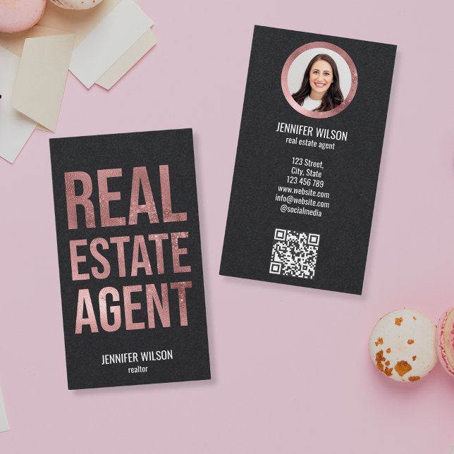 Unique Professional Real Estate Realtor QR Code Business Card (modern typography real estate agent)