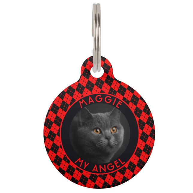 Unique Puppy Parent Gift Gingham Pet Tag (Front)