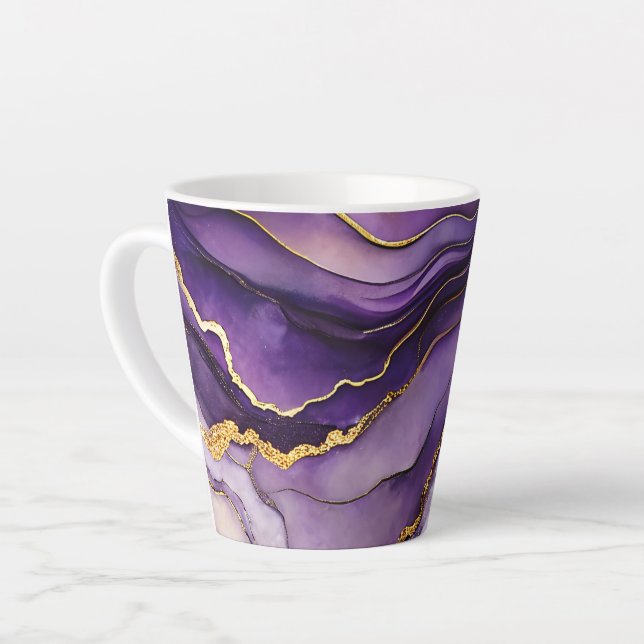 Unique Purple Alcohol Ink Small Ceramic Latte Mug (Left Angle)
