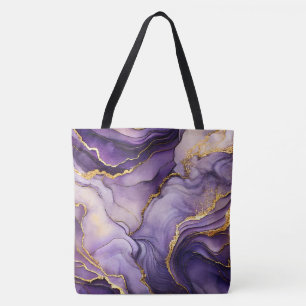 Unique Purple and Gold Marbled Large Shoulder Tote Bag