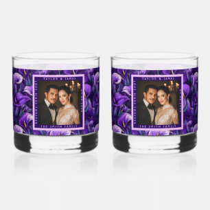 Unique Purple Calla Lilies Garden Floral Wedding Whiskey Glass