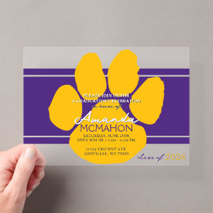 Unique Purple & Gold Graduation Pawprint Elegant Acrylic Invitations