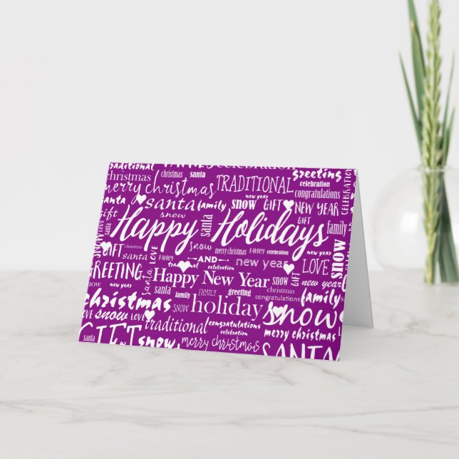 Unique Purple Modern Whimsical Christmas Script  Holiday Card (Front)