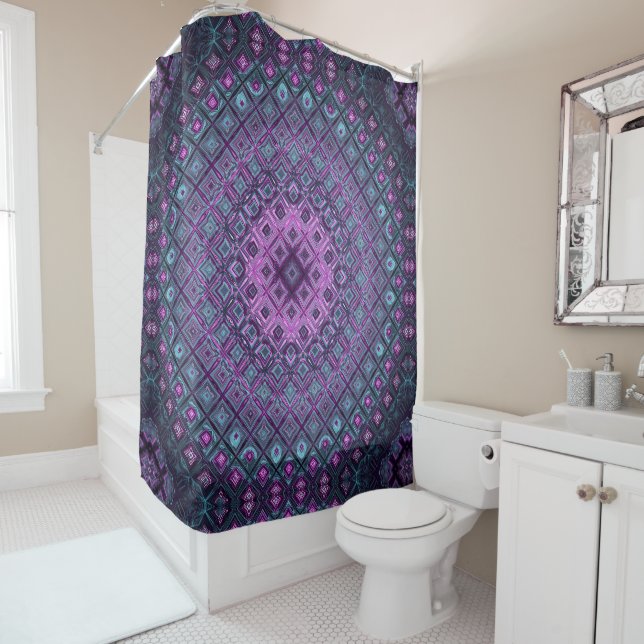 Unique Purple Pattern Shower Curtain (In Situ)