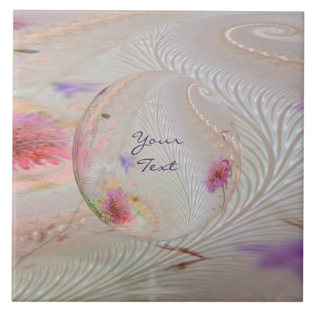 Unique Purple Pink Floral Ceramic Tile (Front)