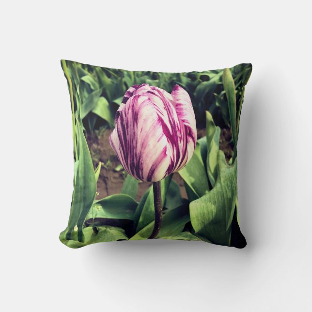 Unique Purple & White Stripe Tulip Cushion (Front)