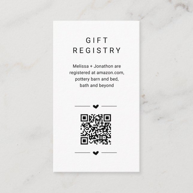 Unique QR Code Gift Registry Card Insert (Front)