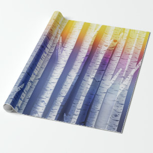 Unique Rainbow Birch Tree Forest Designer Wrapping Paper