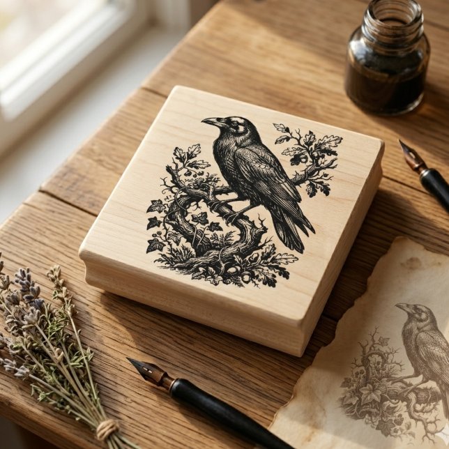 Unique Raven Vintage Scrapbooking Wood Stamp (Vintage raven scrapbooking rubber stamp)