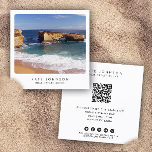Unique Real Estate Agent Beach Ocean Full Photo Square Business Card
