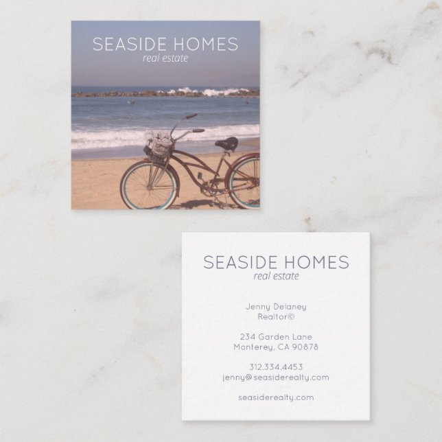 Unique Real Estate Agent Beach Surf Bike Photo Square Business Card (Front/Back)