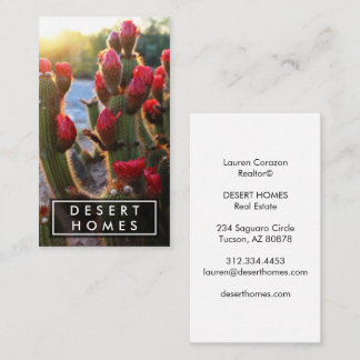 Unique Real Estate Agent Red Cactus Flower Photo Business Card