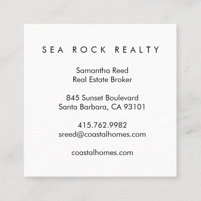 Unique Real Estate Agent Rocks Ocean Beach Photo  Square Business Card (Back)