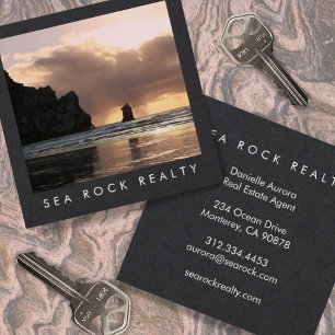 Unique Real Estate Agent Rocks Ocean Beach Photo  Square Business Card