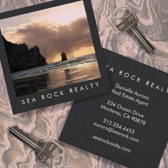 Unique Real Estate Agent Rocks Ocean Beach Photo  Square Business Card (Creator Uploaded)