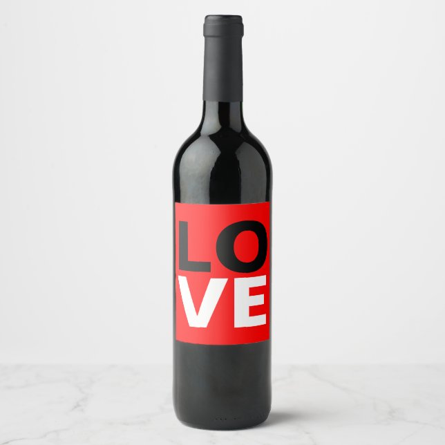 Unique Red Background Love Romance Wine Label (Front)