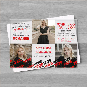 Unique Red & Black Graduation 3 Photo Frosted  Acrylic Invitations