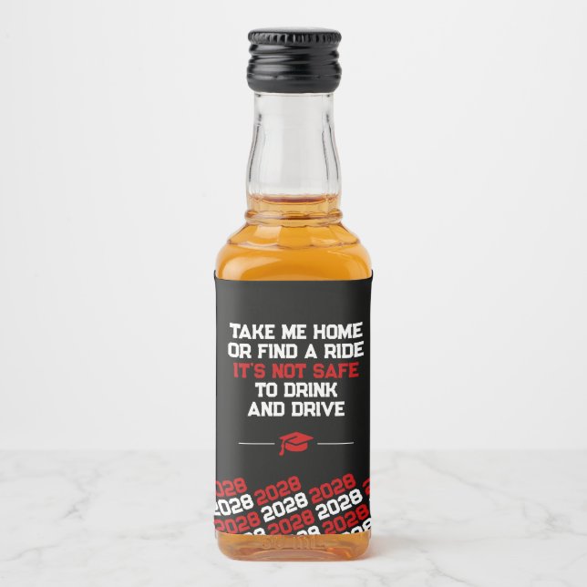 Unique Red & Black Graduation Mini Liquor Bottle Label (Front)