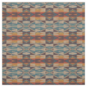 Unique Red Brown Teal Blue Orange Mosaic Art Fabric