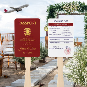 Unique Red Destination wedding Passport Program Hand Fan