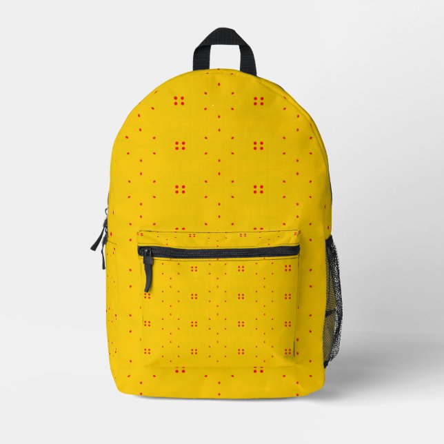 Unique red dots on yellow printed backpack (Front)