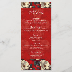 Unique Red Gardenias Charm Modern Wedding Menu