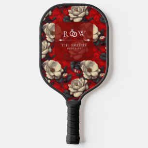 Unique Red Gardenias Sparkle Countryside Wedding Pickleball Paddle