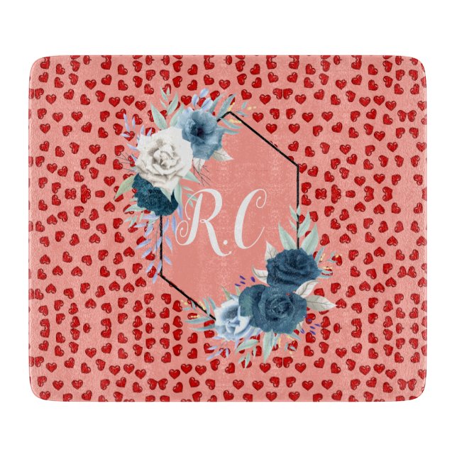 unique Red hearts on pink and pattern Custom Cutting Board (Front)