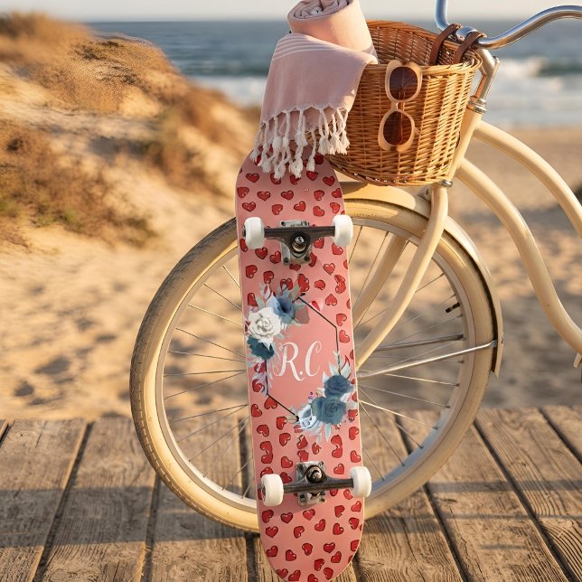 unique Red hearts on pink and pattern Custom Skateboard (Creator Uploaded)