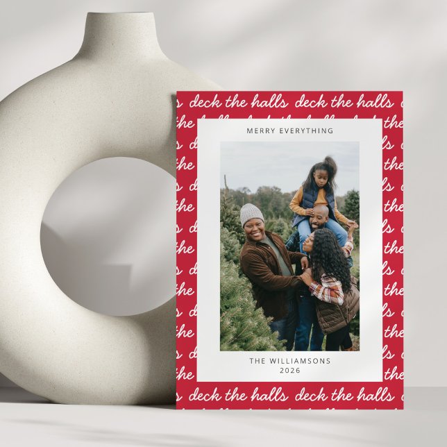 Unique Red Merry Christmas Custom Family Photo Holiday Card (Creator Uploaded)