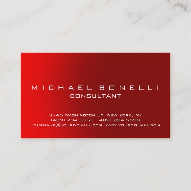 Unique Red Plain Consultant Business Card (Front)