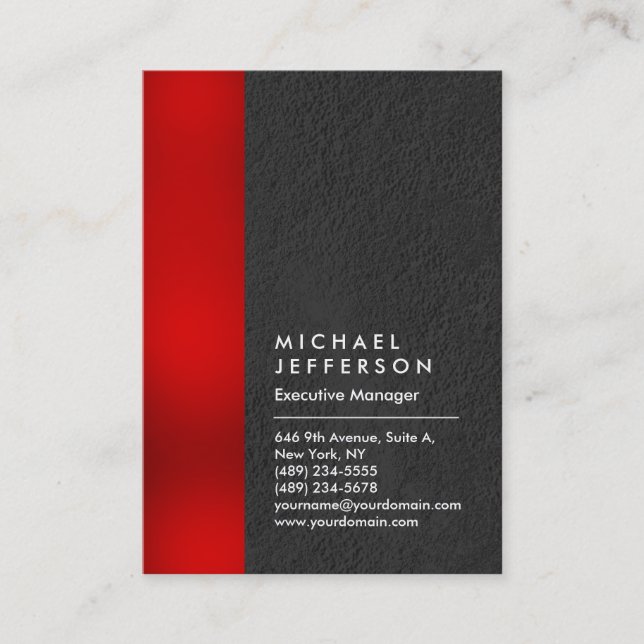 Unique red stripe grey professional modern business card (Front)