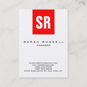 Unique red stripe white vertical monogram business card
