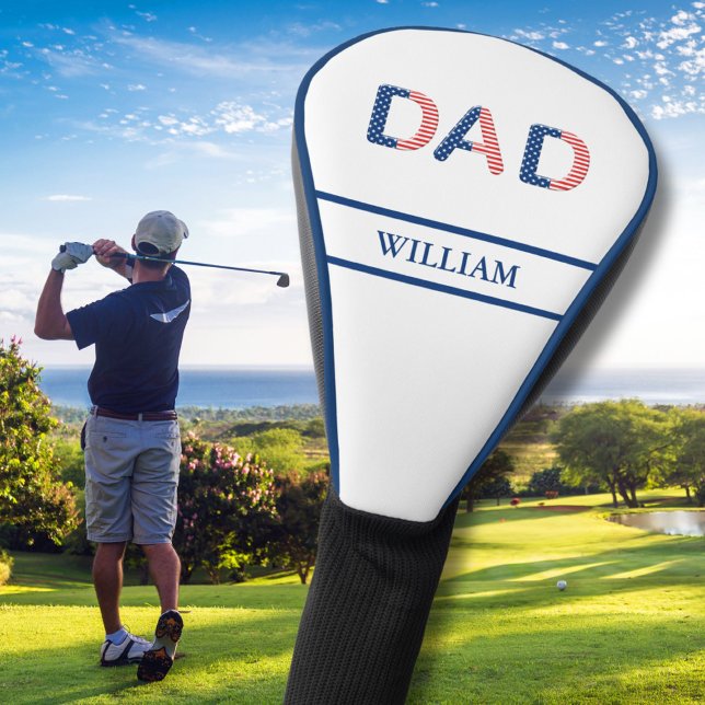 Unique Red White Blue DAD Name Against White Golf Head Cover (Creator Uploaded)