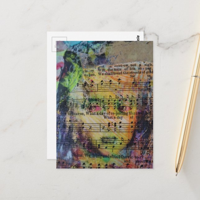 Unique rejoycing person mixed media Collage Postcard (Front/Back In Situ)