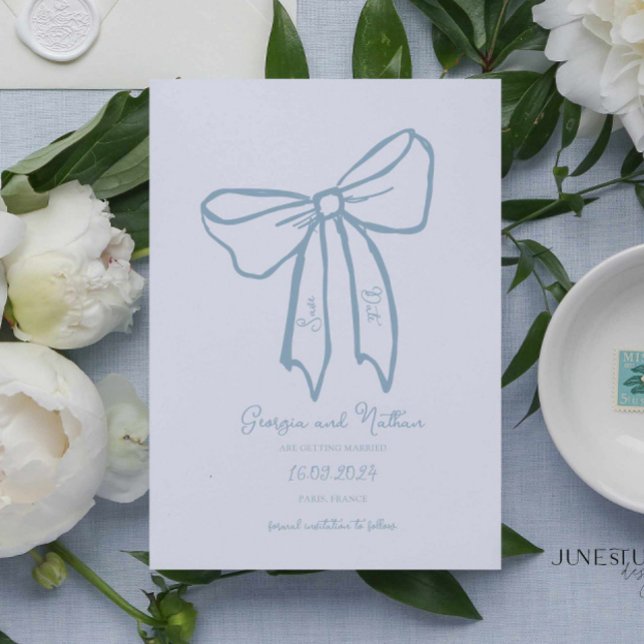 Unique Retro Dusty Blue Save the Date Invitation (Creator Uploaded)