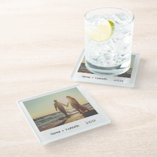 Unique Retro Instant Photo Wedding Glass Coaster