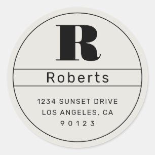 Unique Retro-Modern Address Black & Off White Classic Round Sticker