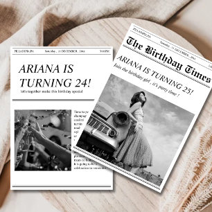 Unique retro Newspaper Birthday Party Invitation
