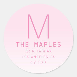 Unique Return Address & Monogram Pink Ombre Classic Round Sticker